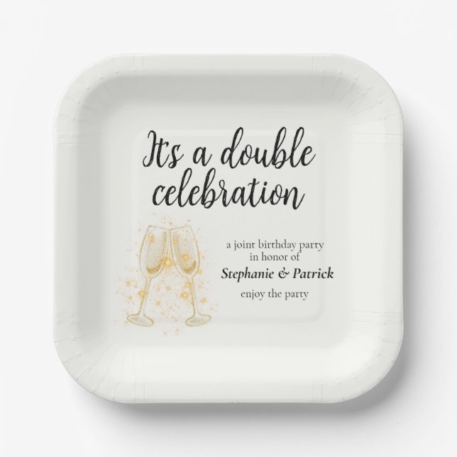Elegantes Champagne Double Celebration Joint Party Pappteller (Vorderseite)