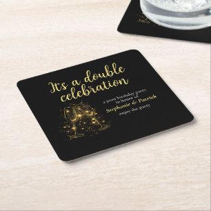 Elegantes Champagne Double Celebration Joint Party Rechteckiger Pappuntersetzer