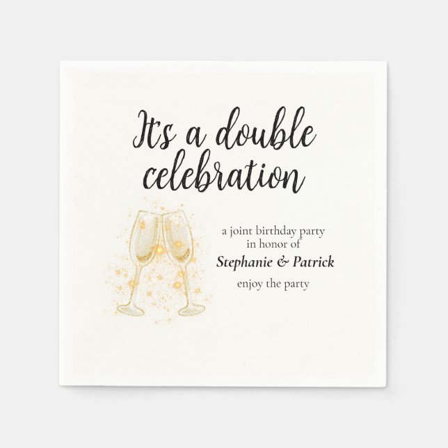 Elegantes Champagne Double Celebration Joint Party Serviette (Vorderseite)