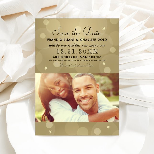 Elegantes Champagne Gold Black Wedding Foto Save The Date (Von Creator hochgeladen)