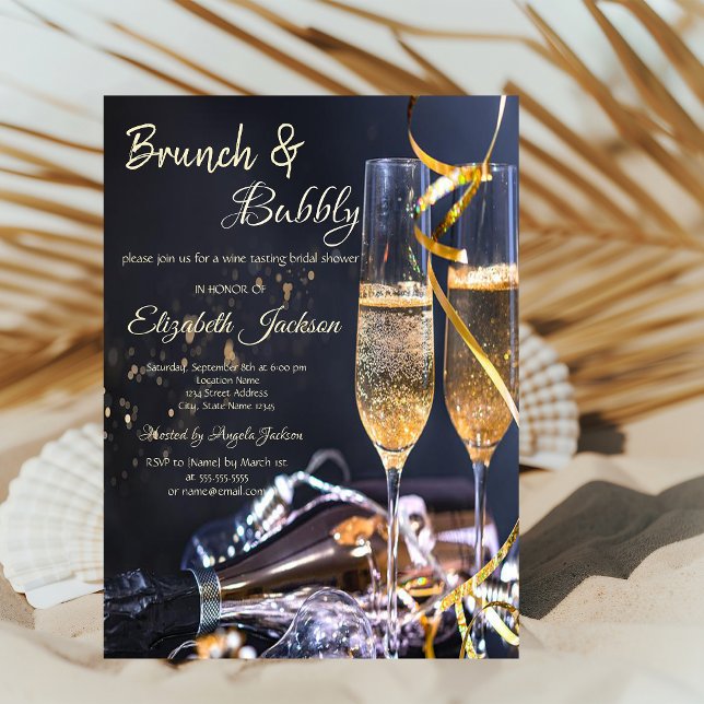 Elegantes Champagner Glass Brunch & Bubbly Bridal Einladung (Von Creator hochgeladen)