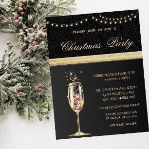 Elegantes Champagnerglas Schwarz, Weihnachtsfeier Einladung