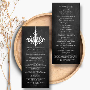 Elegantes Chandelier Chalkboard Hochzeitsprogramm Werbekarte