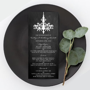 Elegantes Chandelier Chalkboard Wedding Menu Werbekarte