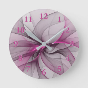 Elegantes Chaos Moderne Abstrakte Pinke Fraktal-Ku Runde Wanduhr