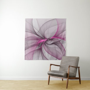 Elegantes Chaos Moderne Abstrakte Pinke Fraktal Ku Wandteppich