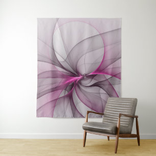Elegantes Chaos Moderne Abstrakte Pinke Fraktal Ku Wandteppich