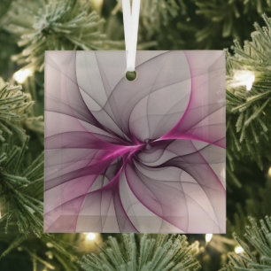 Elegantes Chaos moderne abstrakte rosa fraktale Ku Ornament Aus Glas