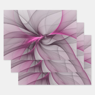 Elegantes Chaos moderne abstrakte rosa Fraktalkuns Geschenkpapier Set