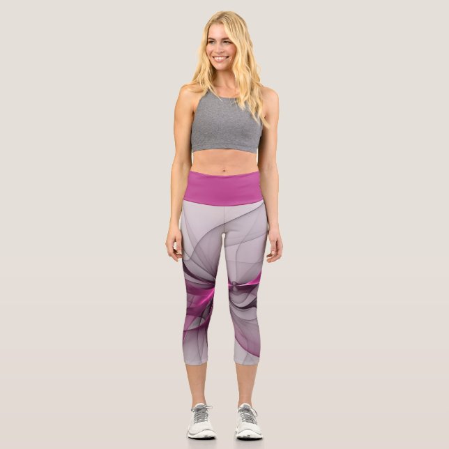 Elegantes Chaos Modernes Abstraktes Rosa Fraktal K Capri Leggings (Vorderseite)