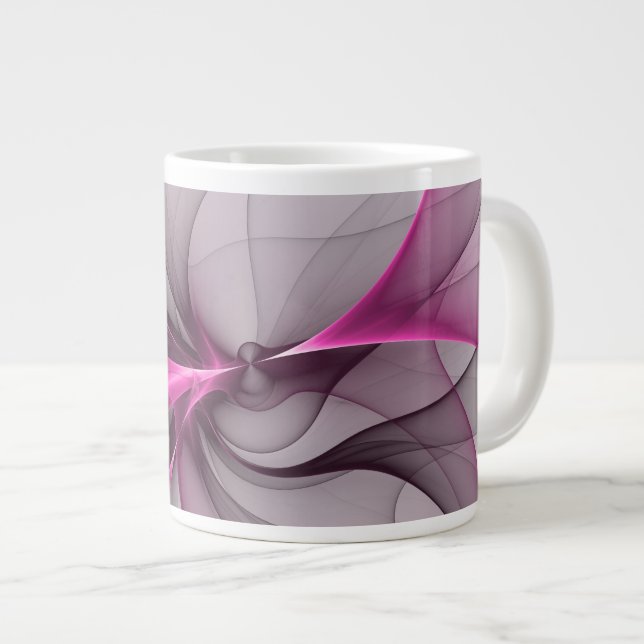 Elegantes Chaos Modernes Abstraktes Rosa Fraktal K Jumbo-Tasse (Vorderseite Rechts)