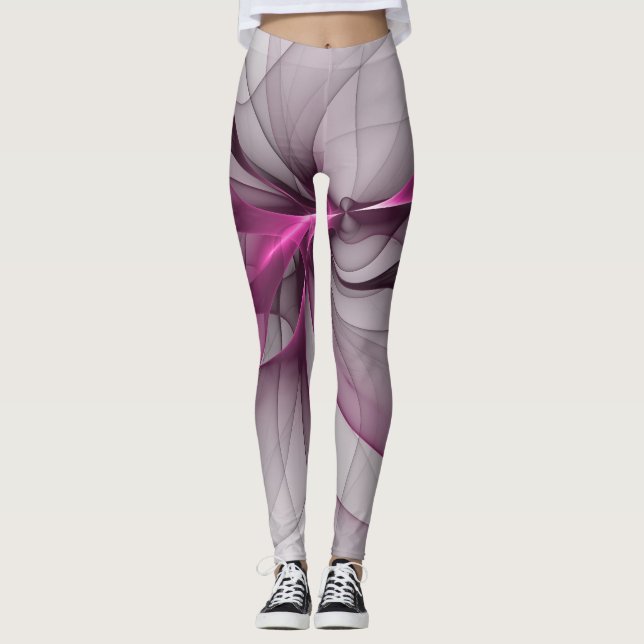 Elegantes Chaos Modernes Abstraktes Rosa Fraktal K Leggings (Vorderseite)