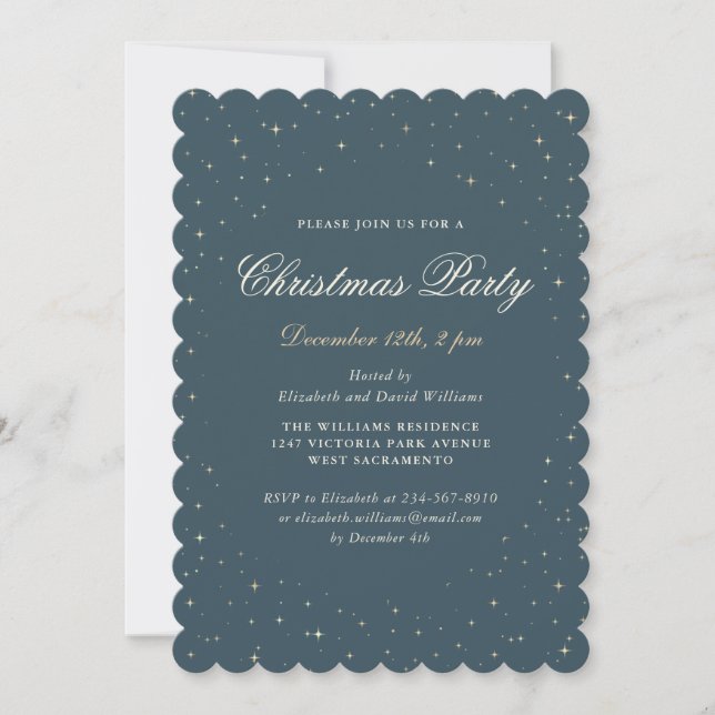 Elegantes Charcoal Starry Christmas Party Einladung (Vorderseite)