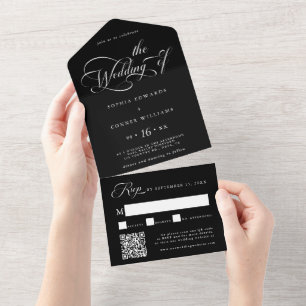 Elegantes Charm Script Hochzeit Schwarz All In One Einladung