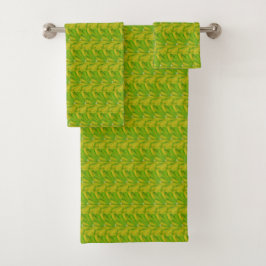 Elegantes Chartreuse-Grün-Blumenmuster Badhandtuch Set