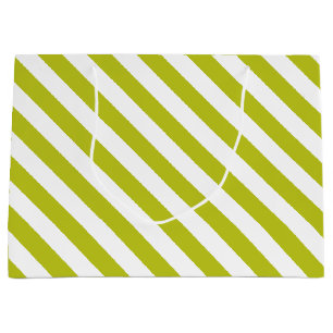 Elegantes Chartreuse- und Weiß-Streifenmuster Große Geschenktüte