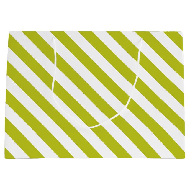 Elegantes Chartreuse- und Weiß-Streifenmuster Große Geschenktüte (Vorderseite)