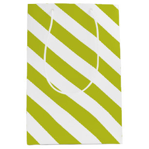 Elegantes Chartreuse- und Weiß-Streifenmuster Mittlere Geschenktüte