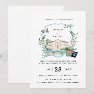 Elegantes Chateau-Anwesen Reise-Hochzeitswappen Einladung