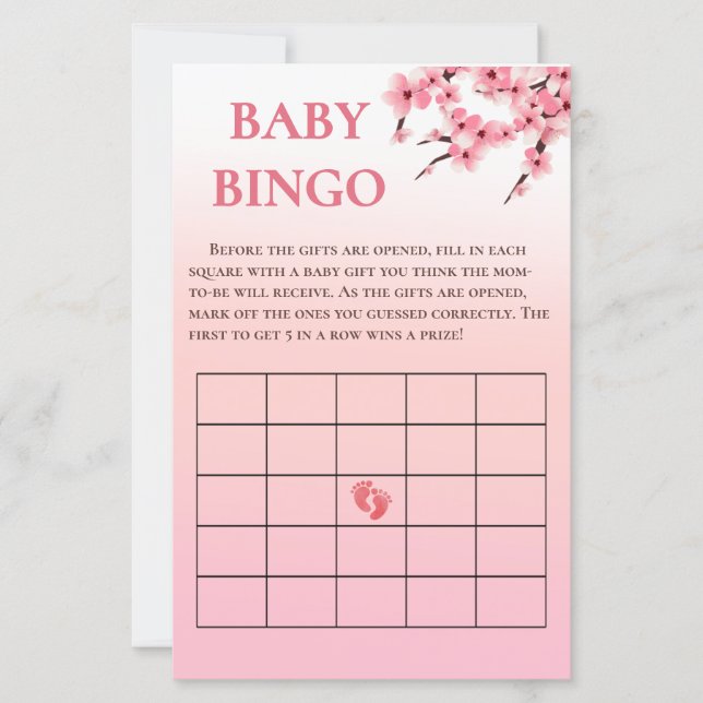 Elegantes Cherry Blossom Baby Shower Bingo Game (Vorderseite)