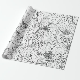 Elegantes Cherry Blossom Blume Schwarz-weißes Des Geschenkpapier