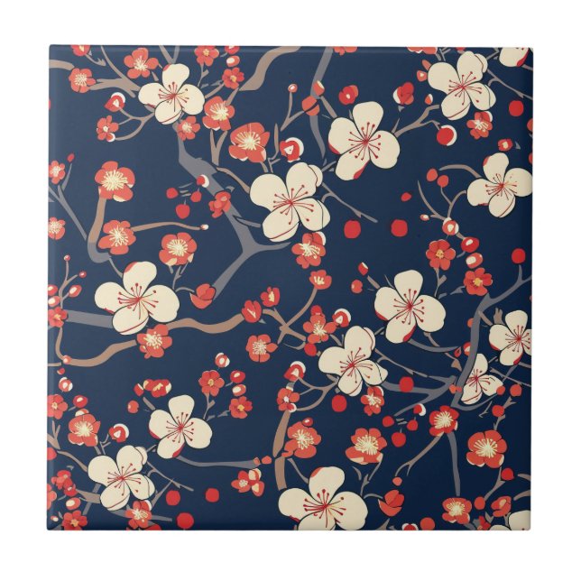Elegantes Cherry Blossom Nahtloses Muster (10) Fliese (Vorderseite)