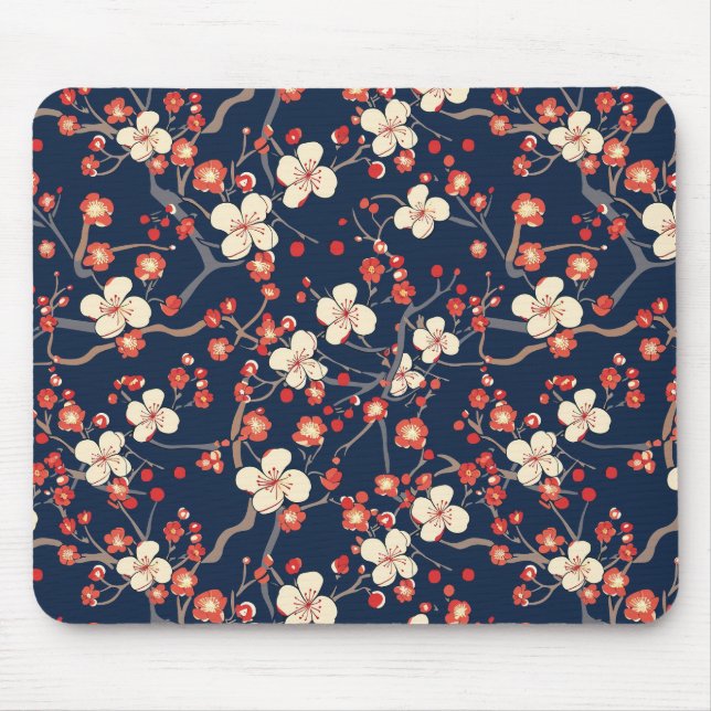 Elegantes Cherry Blossom Nahtloses Muster (10) Mousepad (Vorne)