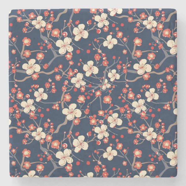 Elegantes Cherry Blossom Nahtloses Muster (10) Steinuntersetzer (Vorderseite)