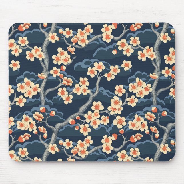 Elegantes Cherry Blossom Nahtloses Muster (11) Mousepad (Vorne)