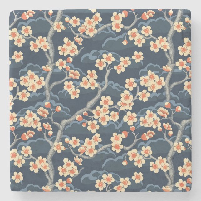 Elegantes Cherry Blossom Nahtloses Muster (11) Steinuntersetzer (Vorderseite)