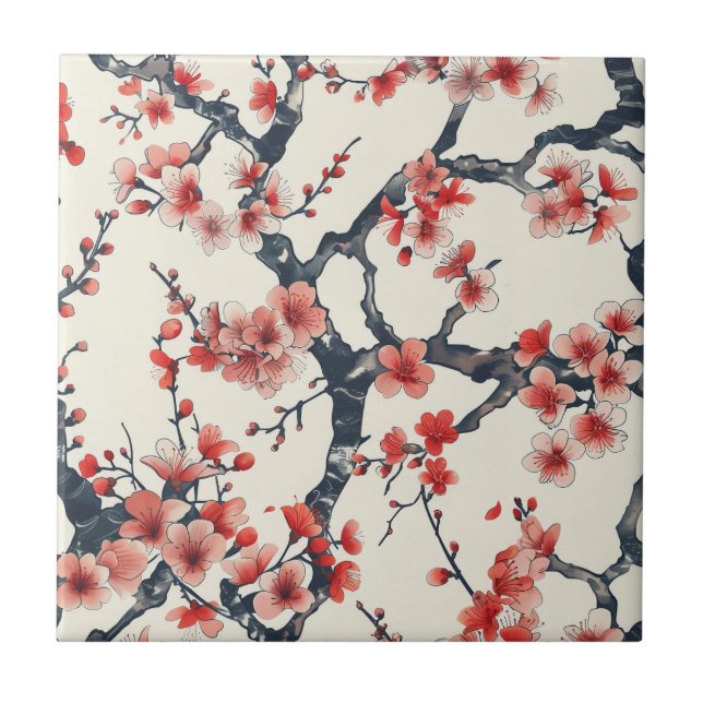 Elegantes Cherry Blossom Nahtloses Muster (13) Fliese (Vorderseite)