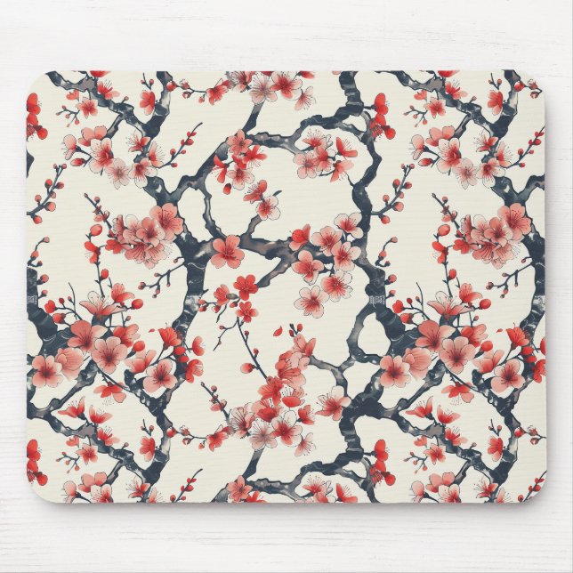 Elegantes Cherry Blossom Nahtloses Muster (13) Mousepad (Vorne)