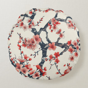 Elegantes Cherry Blossom Nahtloses Muster (13) Rundes Kissen