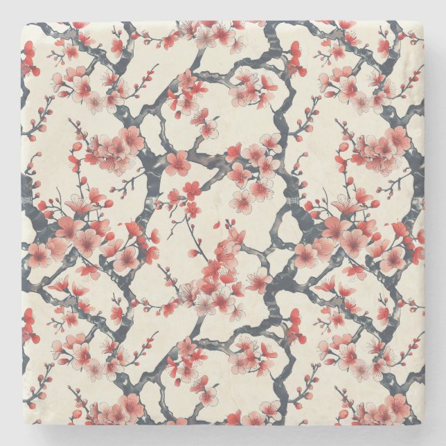 Elegantes Cherry Blossom Nahtloses Muster (13) Steinuntersetzer (Vorderseite)