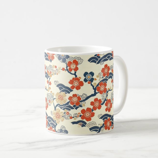 Elegantes Cherry Blossom Nahtloses Muster (14) Kaffeetasse (VorderseiteRechts)