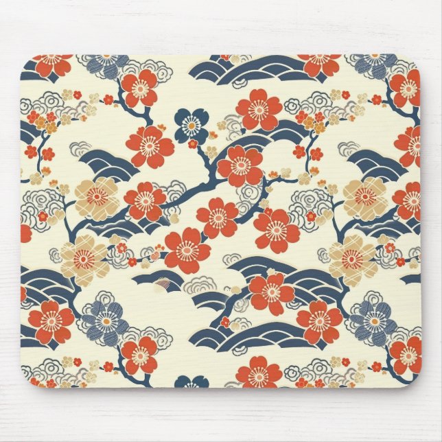 Elegantes Cherry Blossom Nahtloses Muster (14) Mousepad (Vorne)
