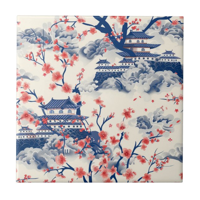 Elegantes Cherry Blossom Nahtloses Muster (15) Fliese (Vorderseite)