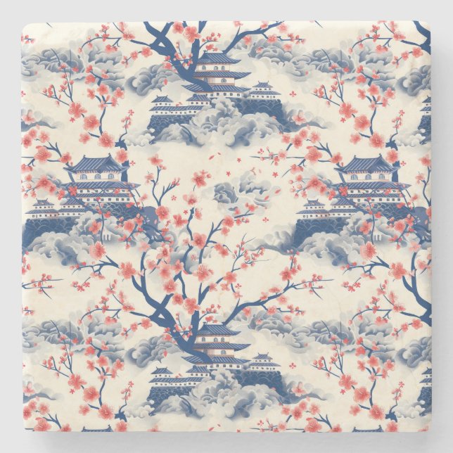 Elegantes Cherry Blossom Nahtloses Muster (15) Steinuntersetzer (Vorderseite)
