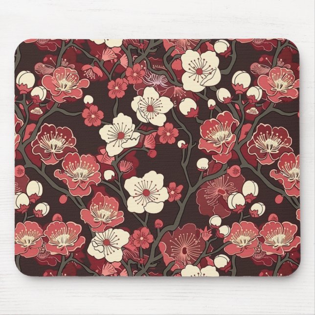 Elegantes Cherry Blossom Nahtloses Muster (16) Mousepad (Vorne)