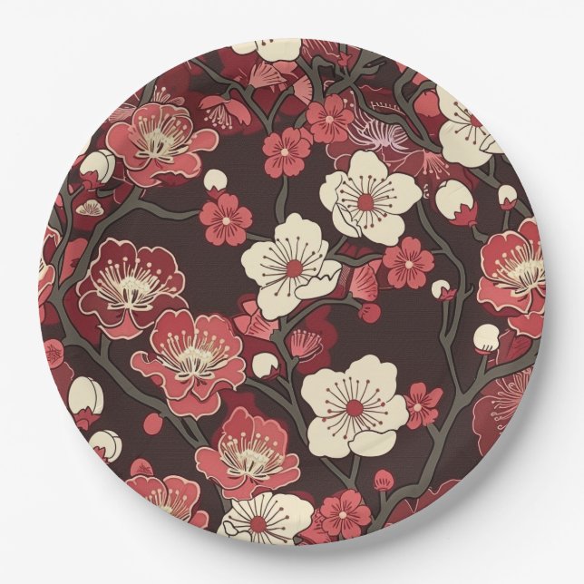Elegantes Cherry Blossom Nahtloses Muster (16) Pappteller (Vorderseite)