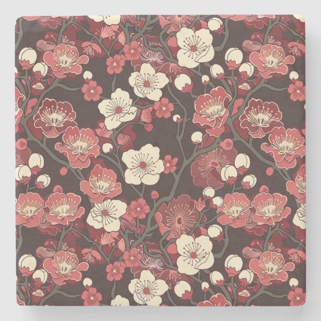 Elegantes Cherry Blossom Nahtloses Muster (16) Steinuntersetzer (Vorderseite)
