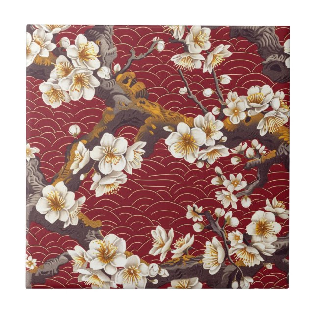 Elegantes Cherry Blossom Nahtloses Muster (17) Fliese (Vorderseite)