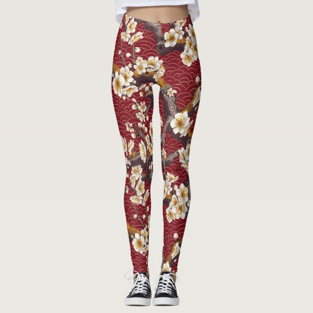 Elegantes Cherry Blossom Nahtloses Muster (17) Leggings (Vorderseite)