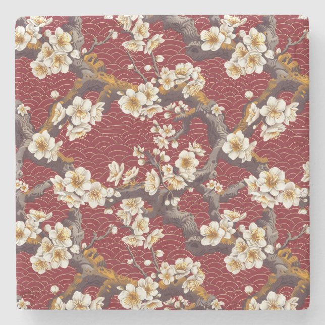 Elegantes Cherry Blossom Nahtloses Muster (17) Steinuntersetzer (Vorderseite)