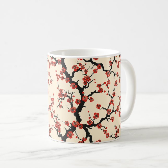 Elegantes Cherry Blossom Nahtloses Muster (1) Kaffeetasse (VorderseiteRechts)