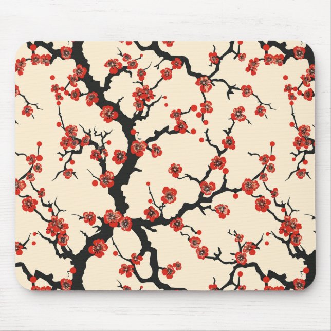 Elegantes Cherry Blossom Nahtloses Muster (1) Mousepad (Vorne)