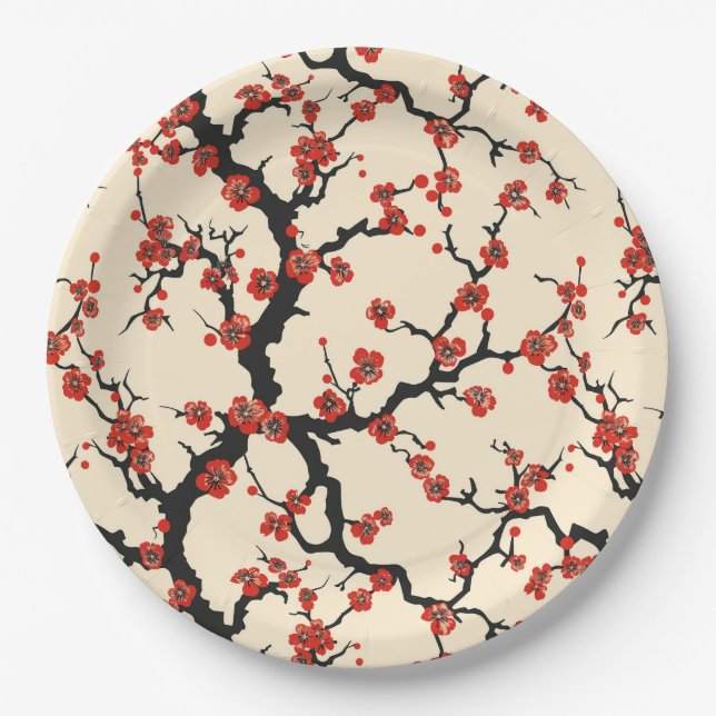 Elegantes Cherry Blossom Nahtloses Muster (1) Pappteller (Vorderseite)