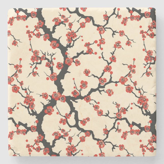 Elegantes Cherry Blossom Nahtloses Muster (1) Steinuntersetzer (Vorderseite)
