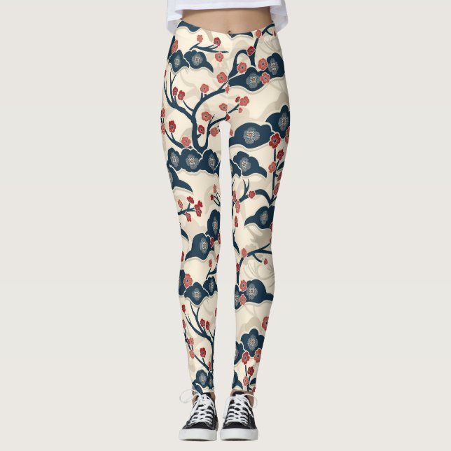 Elegantes Cherry Blossom Nahtloses Muster (2) Leggings (Vorderseite)