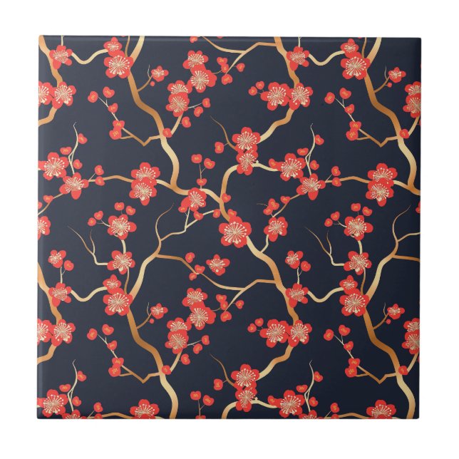Elegantes Cherry Blossom Nahtloses Muster (3) Fliese (Vorderseite)